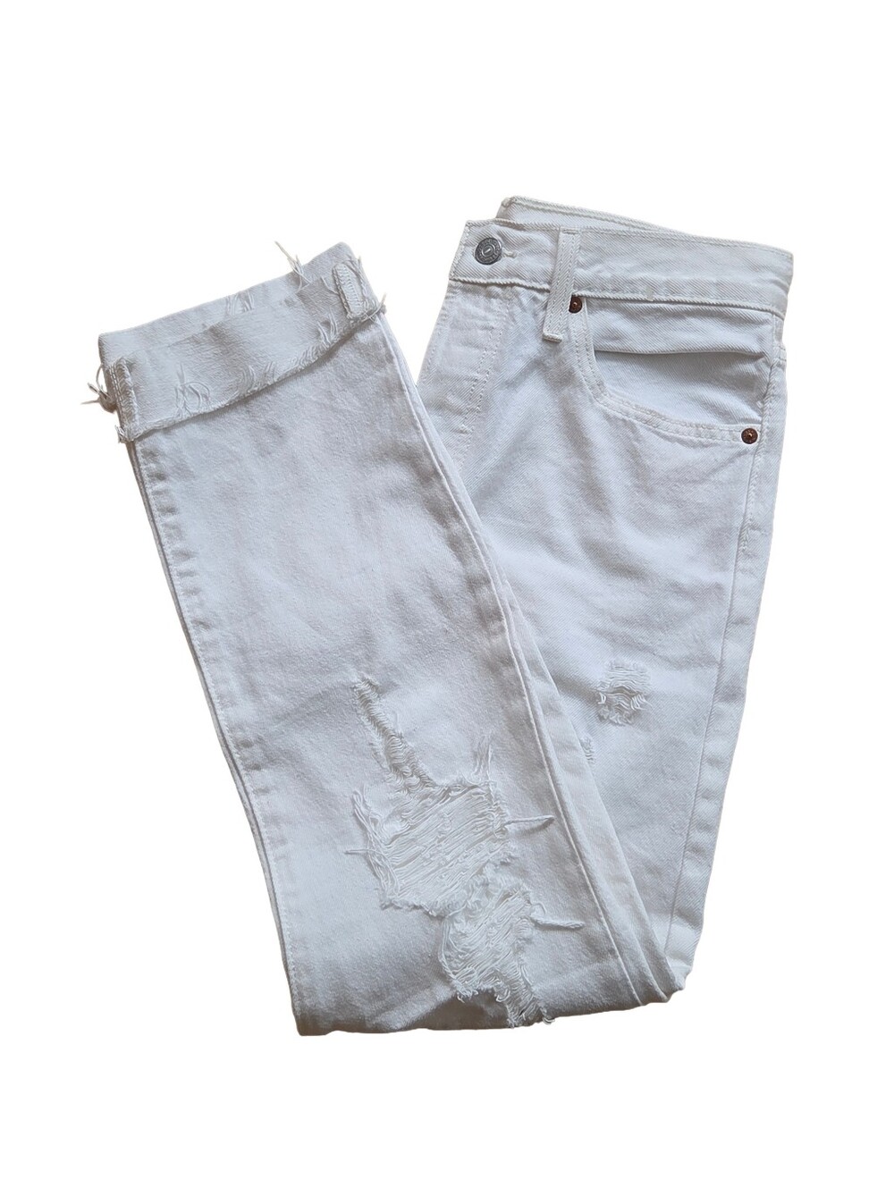 NWOT Levi's 501 High Rise Distressed Straight Leg Jeans White 26x30
